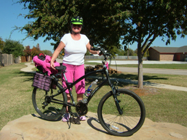 Debra and her bicycle with Spiderflex Seat installed