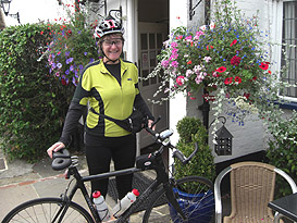 Jackie and her bicycle with Spiderflex seat- 300 miles in a week