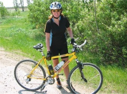 Karen and her bicycle with Spiderflex Seat-24 miles weekly